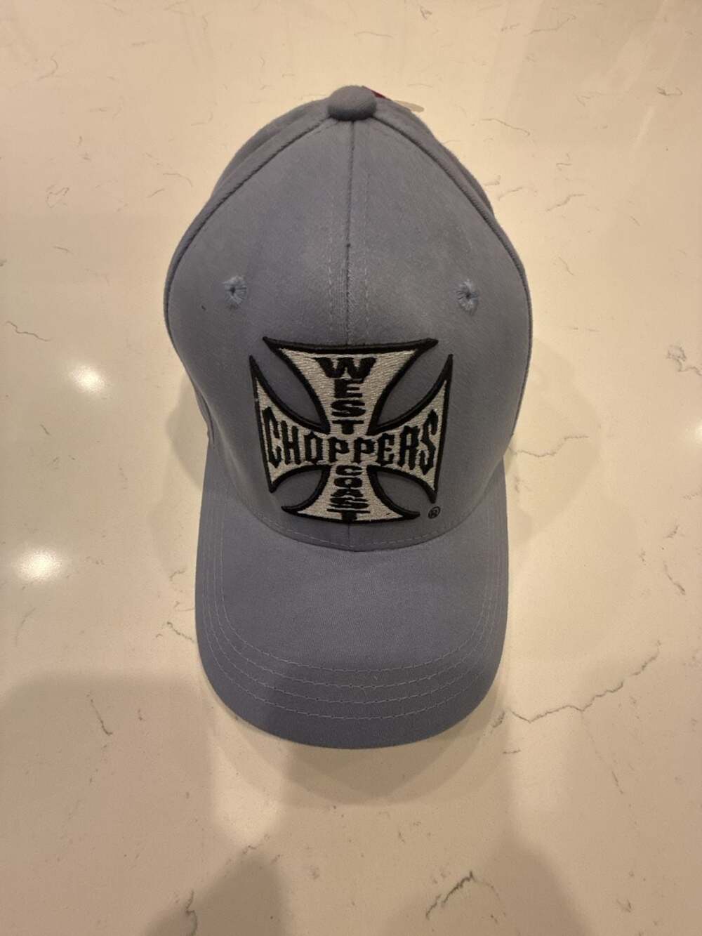 West Coast Choppers Iron Cross Logo Light Blue Baseball Cap Hat